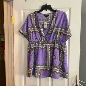 Purple Multicolor Paisley Print V Neck Babydoll Blouse